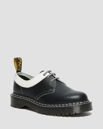 Zapatos Oxford Dr Martens 1461 Bex Smooth Contrast Cuero Mujer Negros Blancos | MX 451RVD